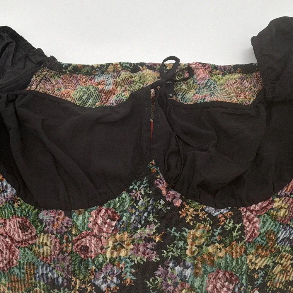 Dark Floral Tapestry Black Floral Chiffon Cropped Renfest Whimsygoth Boho Sexy